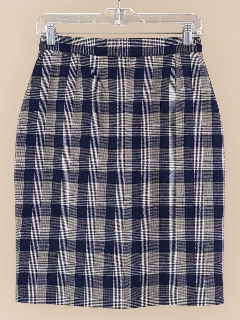 90s Vintage Navy Check Pencil Skirt 8